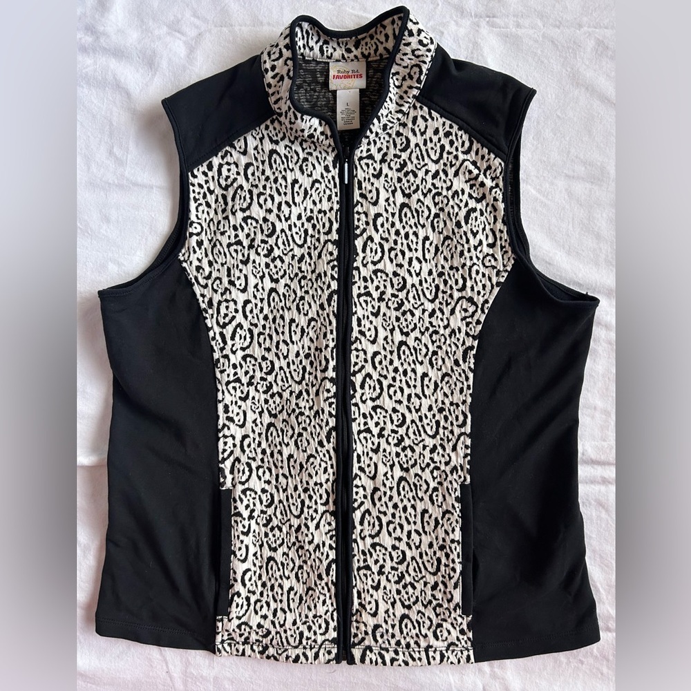 Ruby Rd Favorites Leopard Print Vest Sz L Women's
